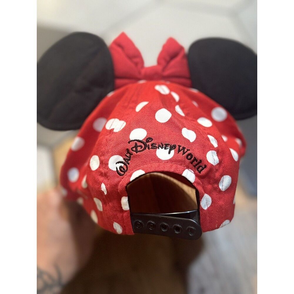Walt Disney World Minnie Mouse Ears Baseball Hat Cap Red Polka Dot Youth EUC - Picture 3 of 5